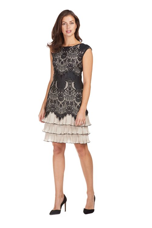 Frank Lyman Black/Beige Woven Dress Style 189328