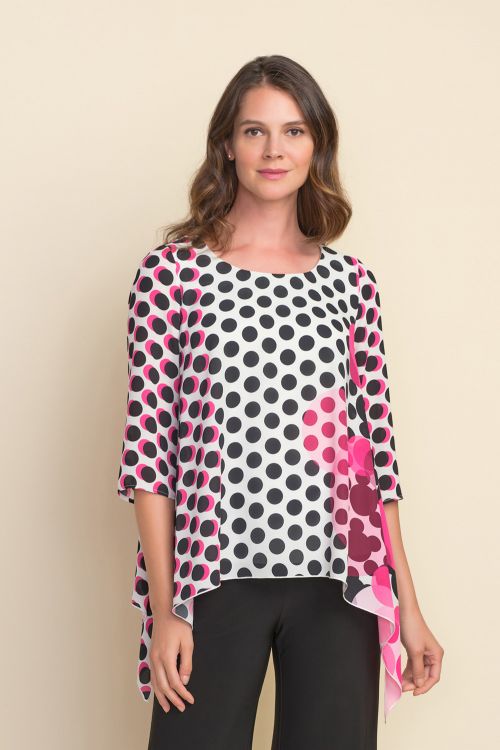 Joseph Ribkoff Polka Dot Fuchsia/Multi Blouse Style 212087