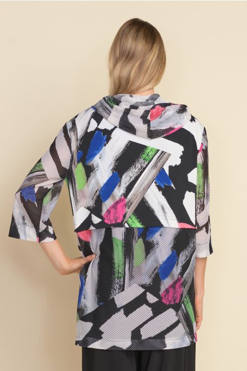 Joseph Ribkoff Black/White/Multi Abstract Print Twin Set Style 212108