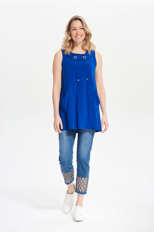 Joseph Ribkoff Royal Sleeveless Drawstring Top  Style 212175