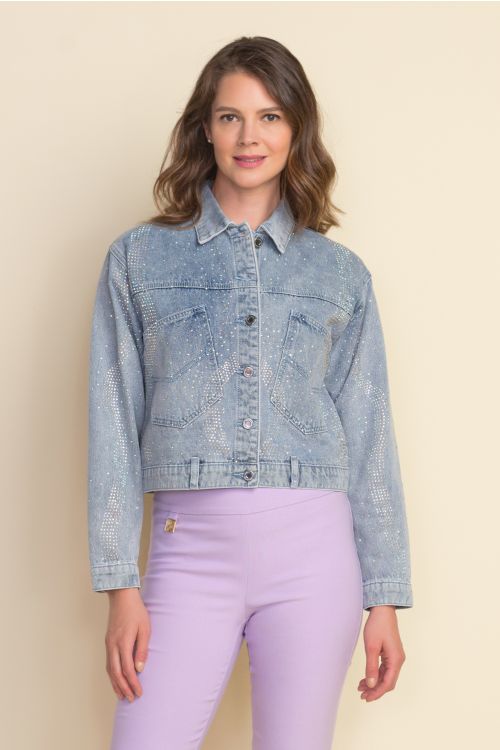 Joseph Ribkoff Vintage Blue Bedazzled Denim Jacket Style 212900