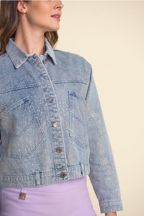 Joseph Ribkoff Vintage Blue Bedazzled Denim Jacket Style 212900