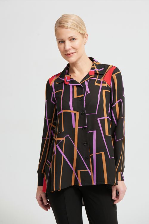 Joseph Ribkoff Black/Multi Geometric Print Blouse Style 213268