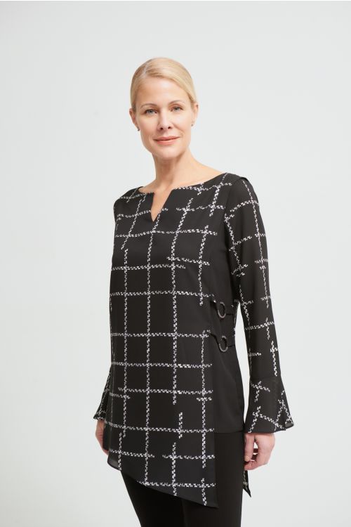 Joseph Ribkoff Black/Vanilla Check Print Top Style 213340