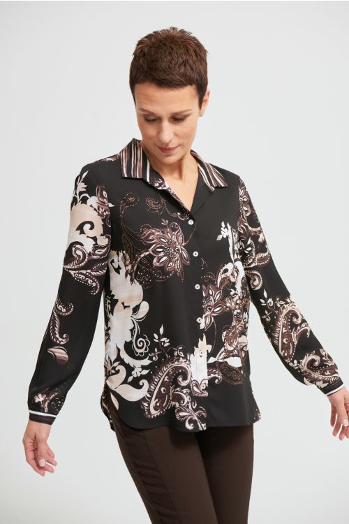 Joseph Ribkoff Black/Sand Paisley Print Blouse Style 213420