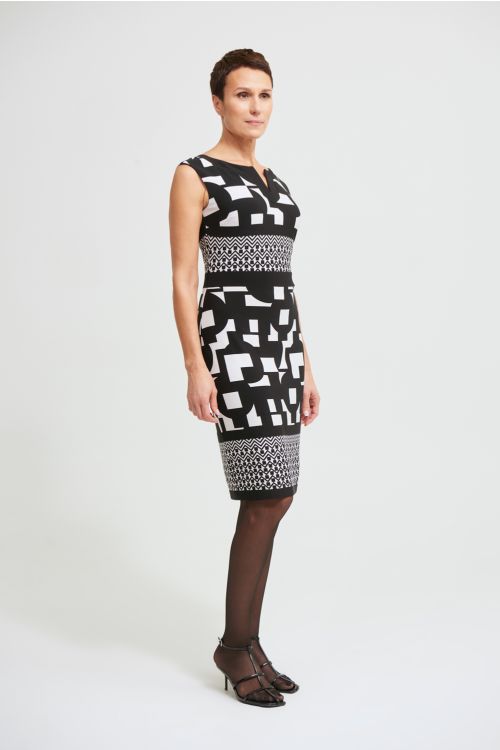 Joseph Ribkoff Black/Vanilla Geo Sheath Dress Style 213423