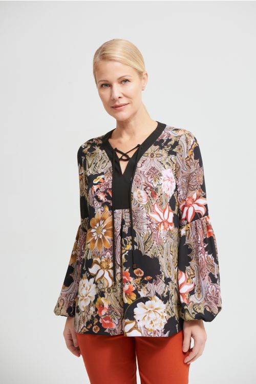 Joseph Ribkoff Black/Multi Paisley Georgette Blouse Style 213425