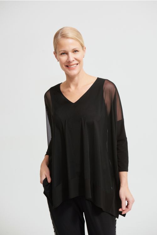 Joseph Ribkoff Black Mesh Insert Poncho Top Style 213630 - Main Image