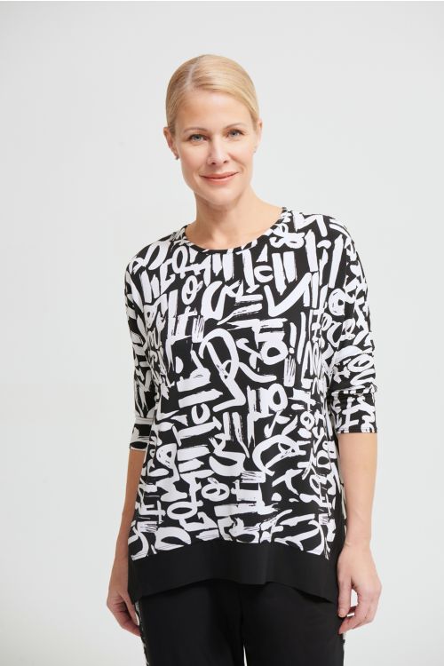 Joseph Ribkoff Black/Vanilla Abstract Printed Top Style 213676