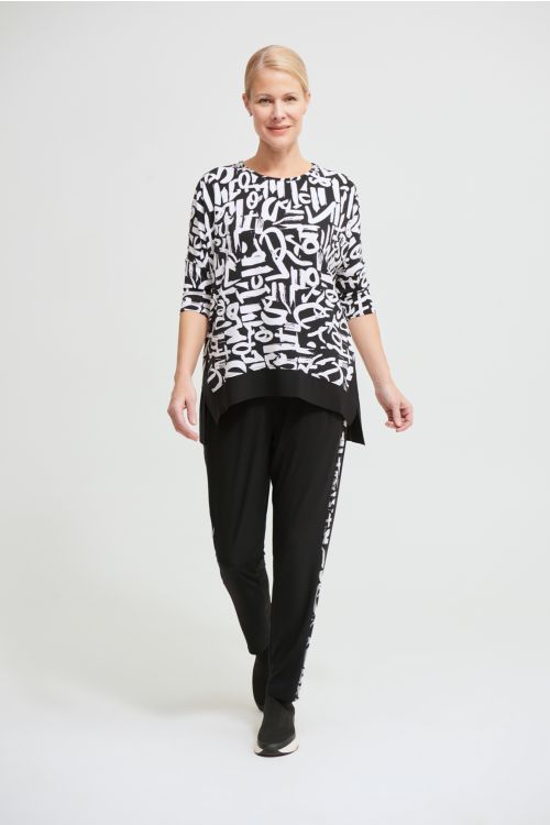 Joseph Ribkoff Black/Vanilla Abstract Printed Top Style 213676