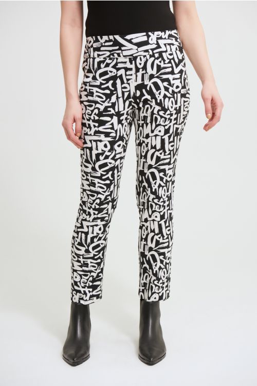 Joseph Ribkoff Black/Vanilla Abstract Print Pant Style 213696