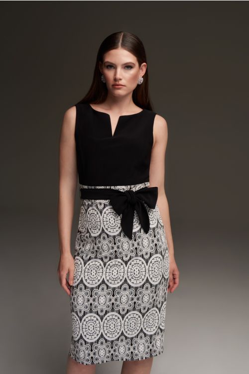 Joseph Ribkoff Black/White Lace Motif Dress Style 213717