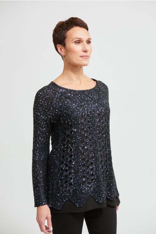 Joseph Ribkoff Midnight Blue/Black Glitter Top Style 213930