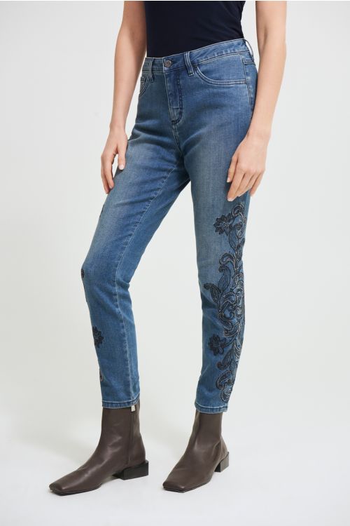 Joseph Ribkoff Denim Medium Blue Detail Pants Style 213984