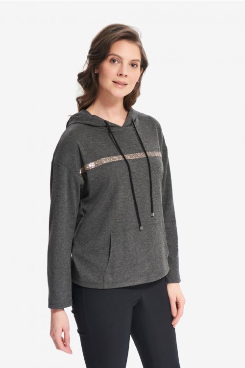 Joseph Ribkoff Charcoal/Black Dolman Sleeve Hoodie Style 214100