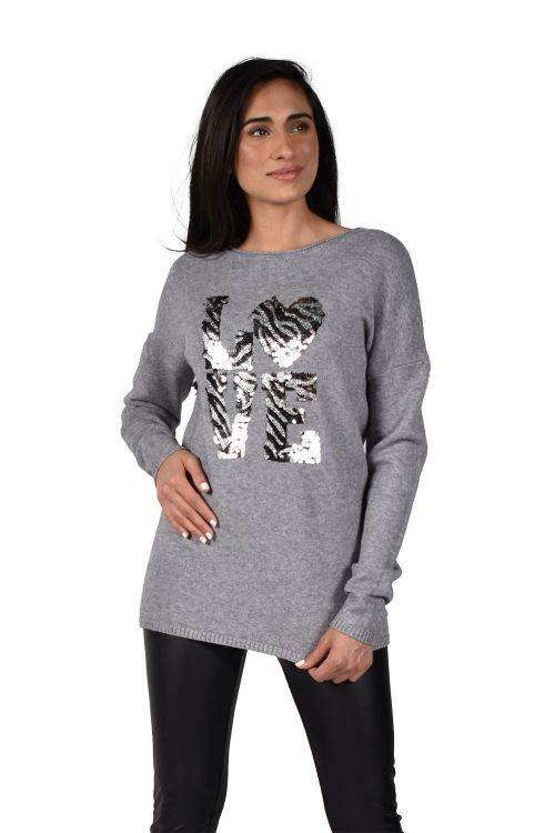 Frank Lyman Grey/Silver Knit Pullover Top Style 214110U