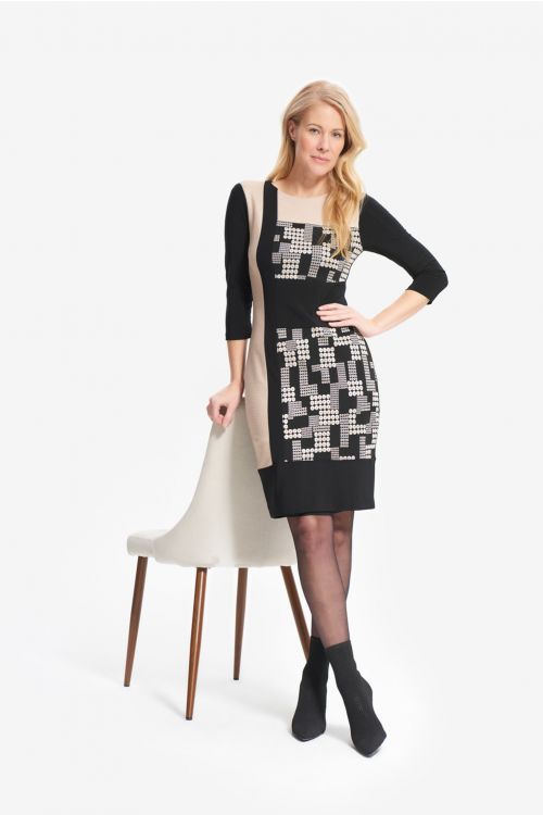 Joseph Ribkoff Black/Sand Dress Style 214121 - Main Image