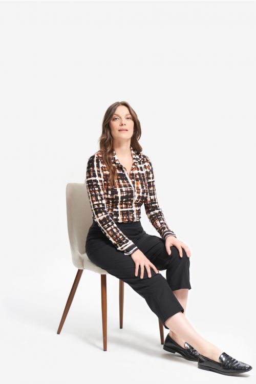 Joseph Ribkoff Black/Multi Check Print Blouse Style 214162