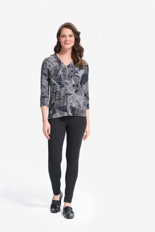 Joseph Ribkoff Black/Grey 3/4 Sleeve Printed Top Style 214177