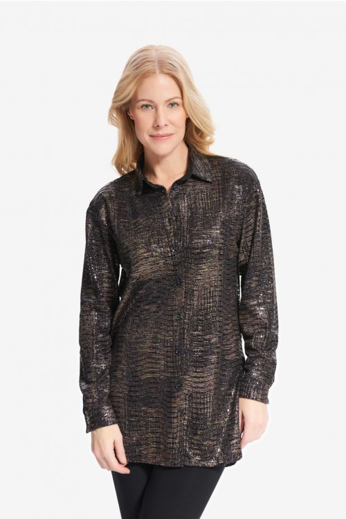 Joseph Ribkoff Black/Multi Shimmery Blouse Style 214186