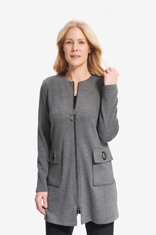 Joseph Ribkoff Grey Melange/BlackEyelet Detail Jacket  Style 214188