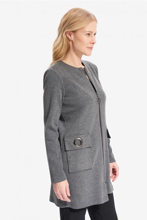 Joseph Ribkoff Grey Melange/BlackEyelet Detail Jacket  Style 214188