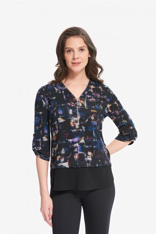 Joseph Ribkoff Black/Multi Abstract Knit Top Style 214198