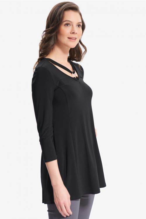 Joseph Ribkoff Black Eyelet Detail Top Style 214212