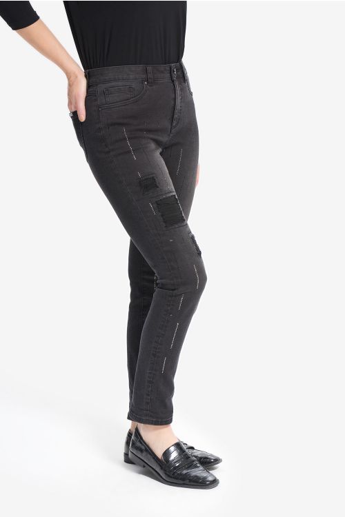 Joseph Ribkoff Charcoal/Dark Grey Embellished Jeans Style 214299