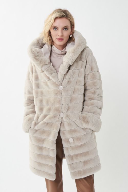 Joseph Ribkoff Faux Fur Champagne Coat Style 214913-main