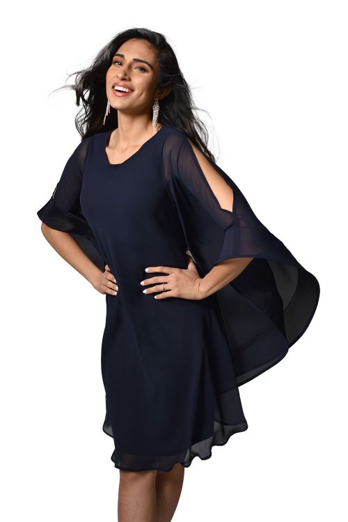 Frank Lyman Midnight Blue Chiffon Overlay Dress Style 219102U