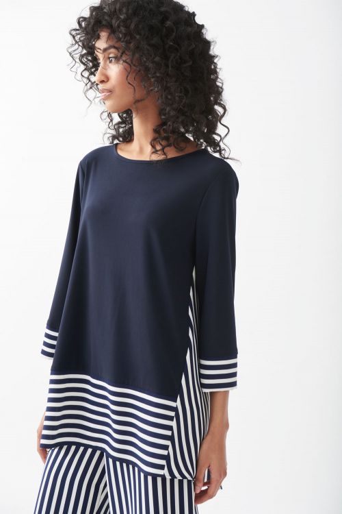 Joseph Ribkoff Midnight Blue/Vanilla Stripped Top Style 221180 - Main Image