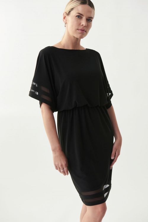 Joseph Ribkoff Black Sheer Sleeved Dress Style 221183 - Main Image