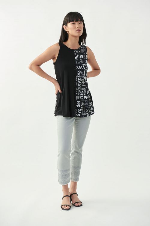 Joseph Ribkoff Black/Vanilla/Grey Printed Sleeveless Top Style 221274 - Main Image