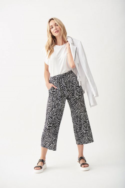 Joseph Ribkoff Black/Vanilla Abstract Print Wrap Pant Style 221314