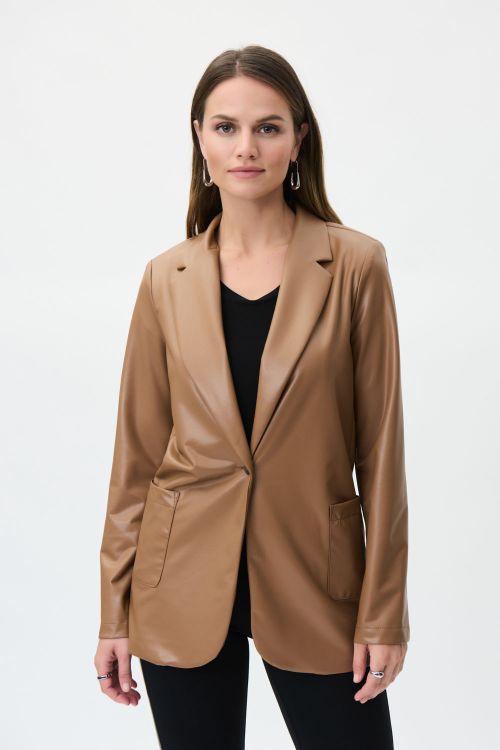 Joseph Ribkoff Nutmeg Faux Leather Blazer Style 223090