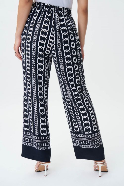 Joseph Ribkoff Midnight Blue/Multi Chain Border Print Wide-Leg Pants Style 231198