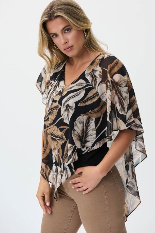 Joseph Ribkoff Black/Taupe Top with Chiffon Overlay Style 231307