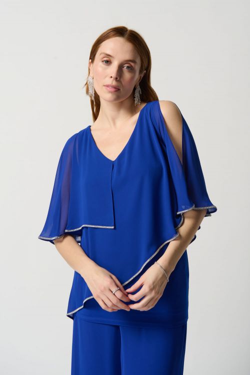 Joseph Ribkoff Royal Sapphire Chiffon Poncho-Style V-Neck Top Style 231720