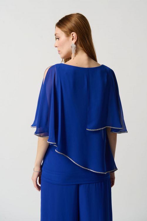 Joseph Ribkoff Royal Sapphire Chiffon Poncho-Style V-Neck Top Style 231720