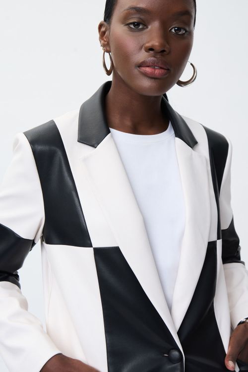 Joseph Ribkoff Black/Vanilla Leatherette Blazer Style 231913