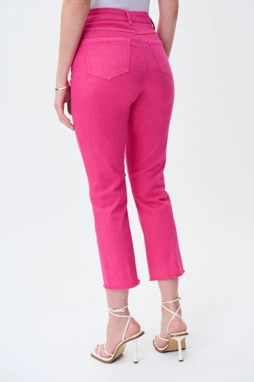 Joseph Ribkoff Dazzle Pink Frayed Hem Cropped Jeans Style 231925