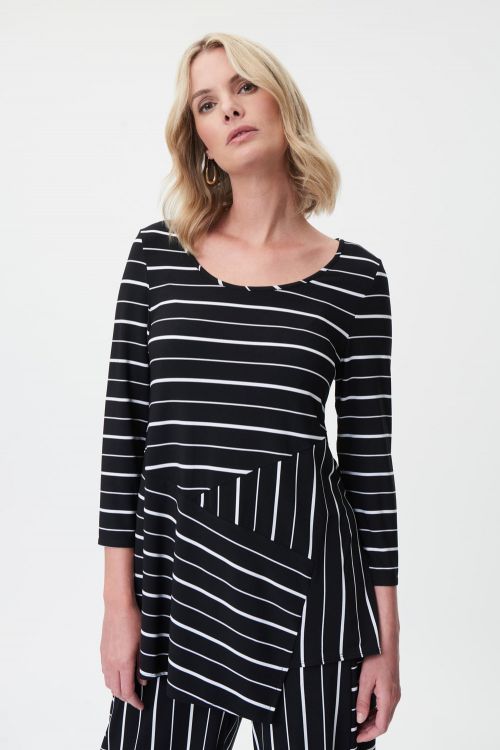 Joseph Ribkoff Black/White Striped Knit Asymmetrical Tunic Style 232005