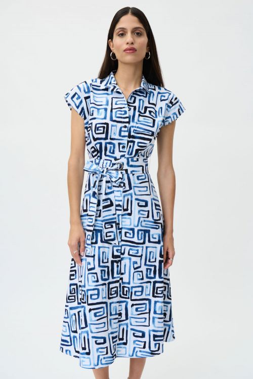 Joseph Ribkoff Blue/Vanilla Button-Down Dress Style 232036