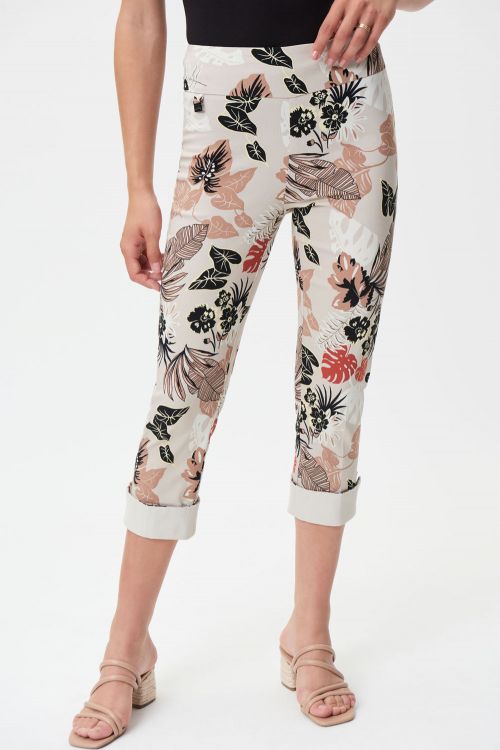 Joseph Ribkoff Moonstone/Multi Tropical Print Capri Pants Style 232088