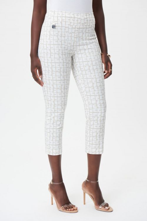 Joseph Ribkoff Vanilla/Moonstone Geometric Print Cropped Pants Style 232261