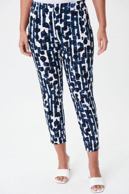 Joseph Ribkoff Blue/Vanilla Dot Print Cropped Pull-On Pants Style 232263