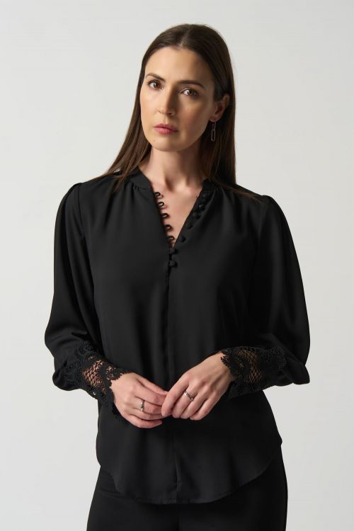 Joseph Ribkoff Black Mandarin Collar Blouse Style 233008