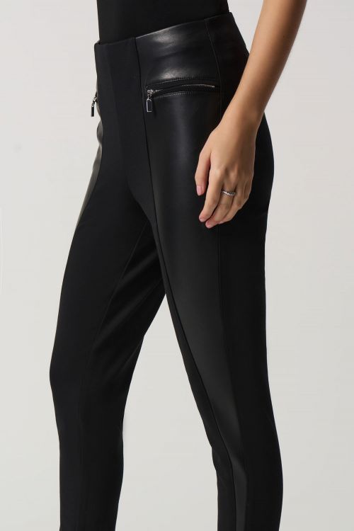 Joseph Ribkoff Black Faux-Leather Panel Leggings Style 233012