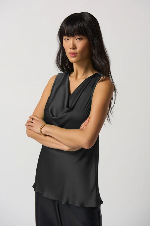 Joseph Ribkoff Black Cowl Neck Satin Top Style 233048